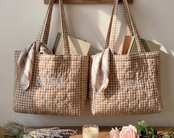 Borsa tote trapuntata personalizzata, borsa tote con nome ricamato, damigella d'onore, benvenuto al matrimonio, borsa con iniziale, ricordo, festa, regalo, vacanza, conservazione
