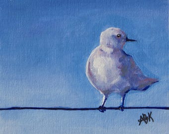 Original White Dove Acrylic Painting | 8x8 Minimalist Blue Bird Art