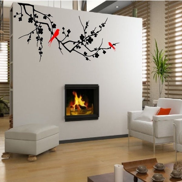 Cherry blossom Tree Branch  with birds -vinyl wall decal home decor wall sticker