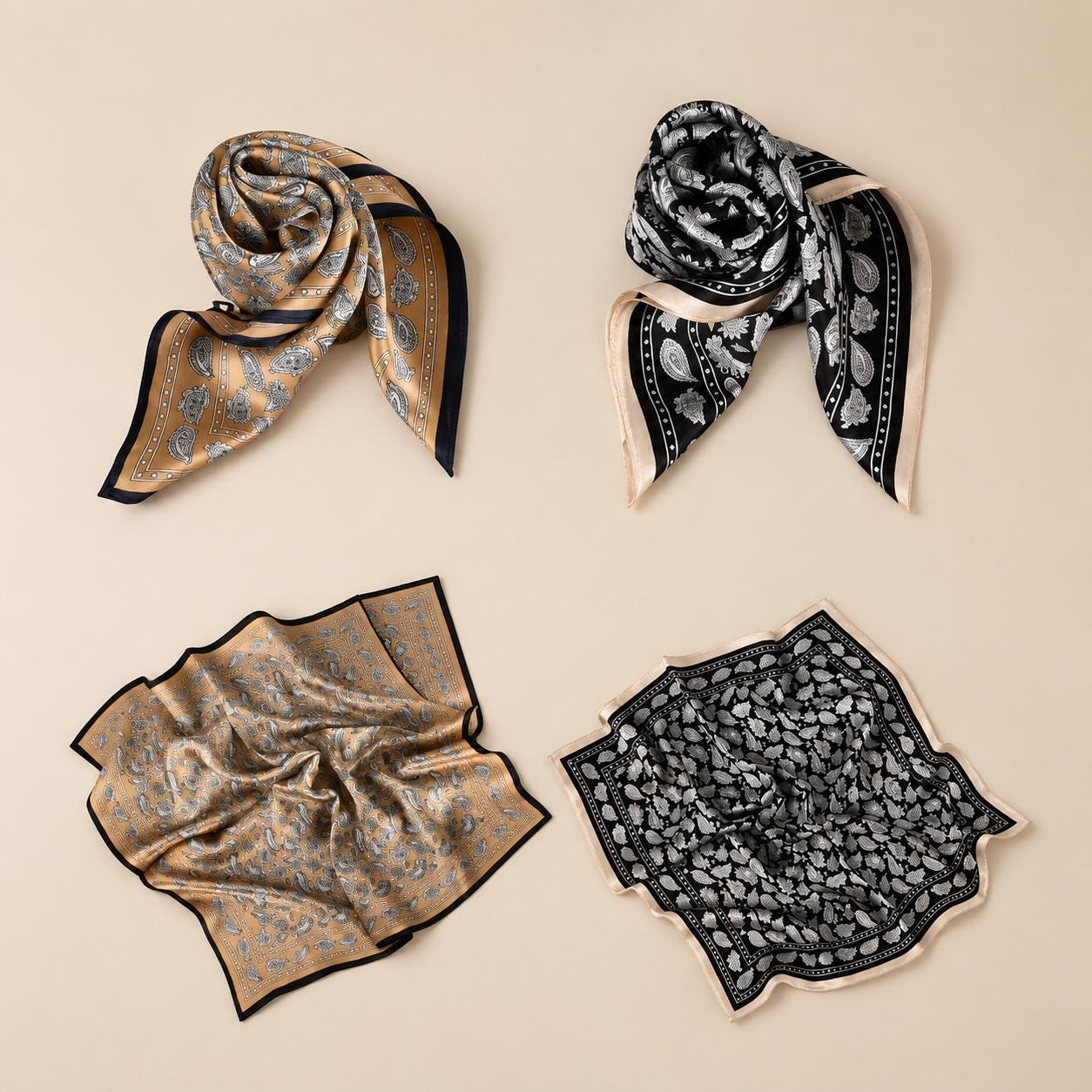 100% Pure Silk Scarf 53x53cm, Silk Bandana for Women, Paisley Silk