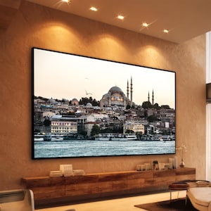 Istanbul Skyline Wall Art, Suleymaniye Mosque Bosphorus Cityscape Print, Living Room Decor