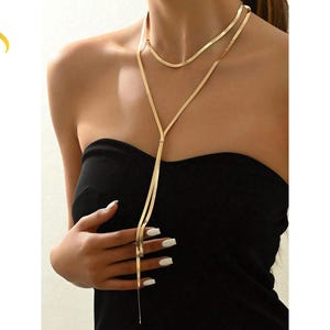 Collar Y Dorado Cadena Serpiente Minimalista Collar Largo