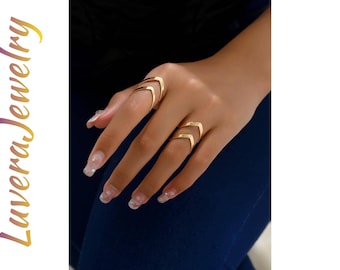 Gold V Shape Ring Set Minimalist Open Band Stackable Rings