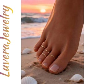 Set minimalista di anelli per le dita dei piedi in oro, gioielli per i piedi in stile spiaggia