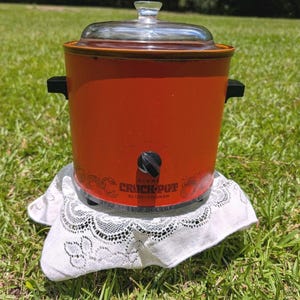 Vintage 1970 Rival Crock Pot Slow Cooker 3.5 Quart Orange Glass Lid Tested Works