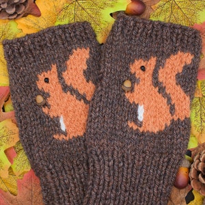 Handknitted Red Squirrel fingerless mittens/gloves