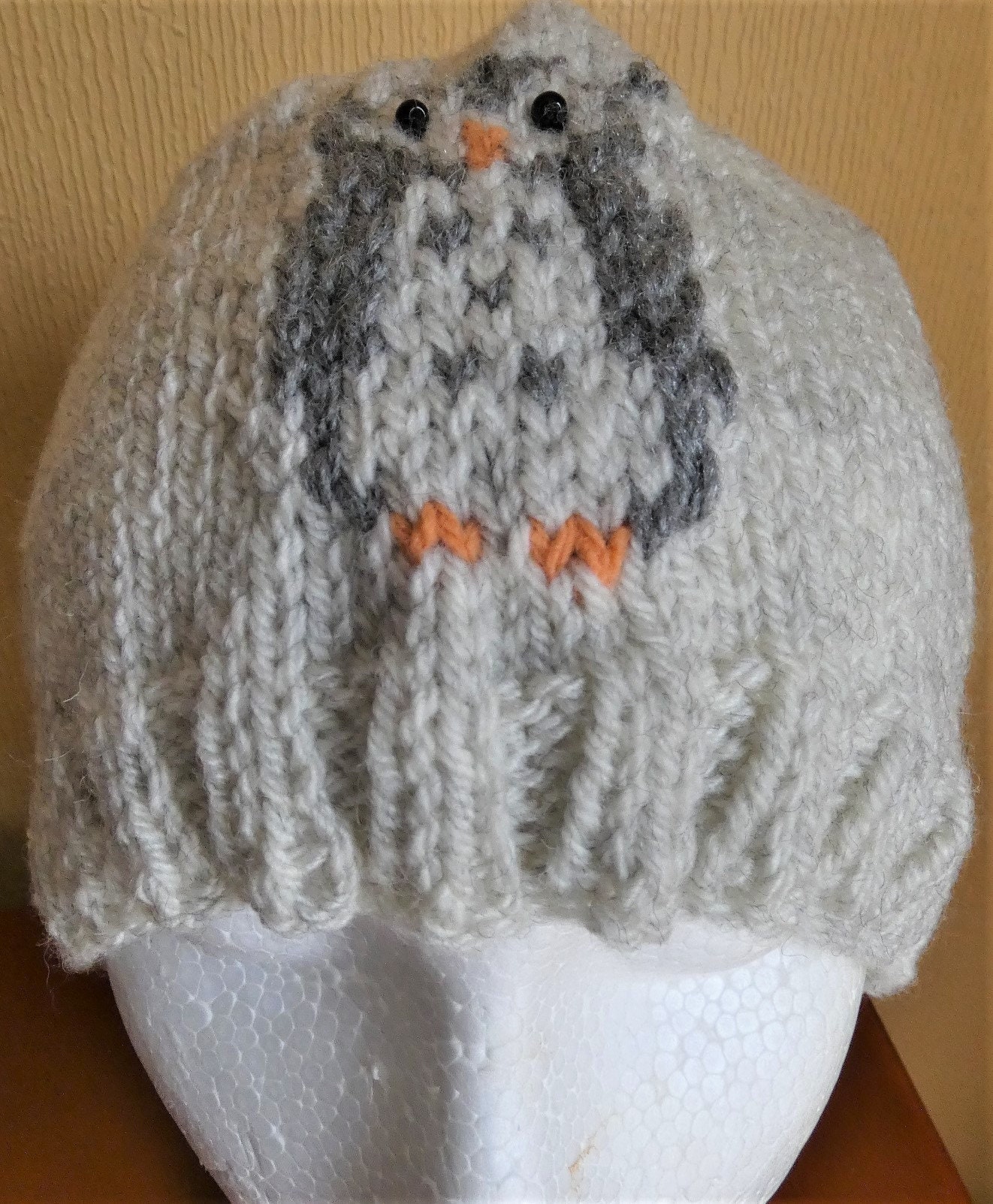 Handmade Grey Knit Hat with Beaded Owl Accent.
HAND WASH/DRY FLAT Hand Knitted Hat With Owls - Etsy main image 2