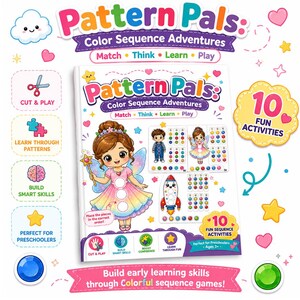 Actividades de secuencias de colores Pattern Pals / PDF imprimible para preescolar / Juego de combinación de colores / Habilidades motrices finas / Educación en casa