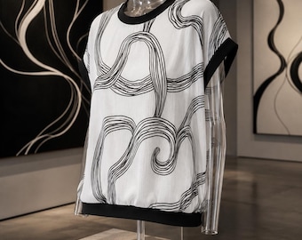 Off White Abstract Print Blouse | Artistic Minimalist Top