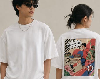 Maillot de football de Corée, cadeau de fan de la Coupe du monde 2026, t-shirt de football épais Pop Art, t-shirt esthétique Corée Pastel vintage