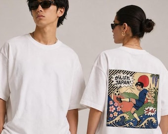 Maillot de football du Japon, cadeau pour les fans de la Coupe du monde 2026, t-shirt de football épais Pop Art, t-shirt esthétique vintage bleu pastel samouraï