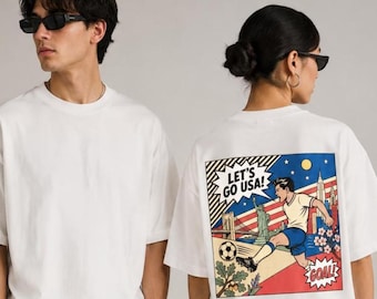 USA Soccer Shirt, World Cup 2026 Fan Gift, Heavyweight Pop Art Football Tee, Vintage American Pastel Aesthetic Tee