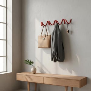 Wavy Metal Coat Rack Bauhaus Style, Minimalist Wall Organizer for Entryway, Modern Bag Hook, Aesthetic Home Decor Sculptural Wall Art