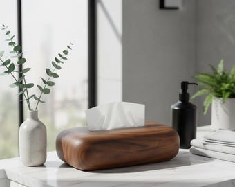 Massiver Nussbaum Holz Taschentücher Box Deckel, Minimalist Mid Century Modern Home Decor Halter