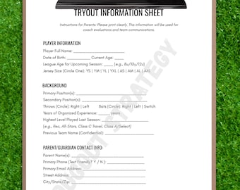 Sports Tryout Registration Form, Player Information Sheet, Youth Sports Sign-In (PDF)