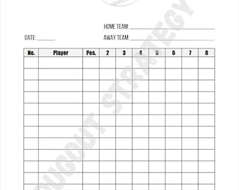 Afdrukbare dugout-tabel softbal (pdf) Inning by Inning-opstellingsblad honkbal