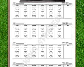 Utvärderingsformulär för baseboll, softboll, provspel, spelarbedömningsblad, ungdomstränare, utskrivbar mall för färdighetsbedömning