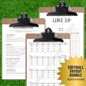 Ultimate Softball Tryout Bundle | Printable Coach Evaluation Forms, Player Registration Sheets & Game Day Lineup Cards | Digital Download