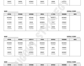 Evaluatieformulier Honkbal Softbal Proefbeoordeling Speler Beoordelingsblad Jeugdcoach Afdrukbare sjabloon voor vaardigheidsbeoordeling
