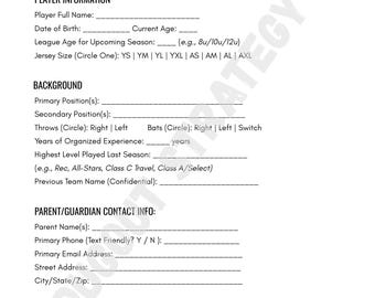 Sports Tryout Registration Form, Player Information Sheet, Youth Sports Sign-In (PDF)