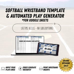 Generator för softbollsarmband | Automatiserade spelupptagningsblad (digital nedladdning) - Google Sheets 96 rutnätsmall