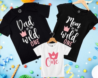 Wild One Birthday Family Shirts, Matching Birthday Crown Set, Princess Wild One Party Outfit, Mom Dad of the Wild One, 1st Birthday Girl Set