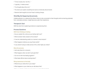 Process Questions for Therapists | Therapist Cheat Sheet | Clinical Questions | Psychodynamic Therapy PDF