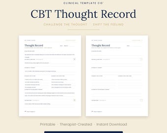 CBT Thought Record Worksheet, Editable Therapy Template, CBT Therapy Handout, Cognitive Behavioral Therapy PDF, Counselor Resource