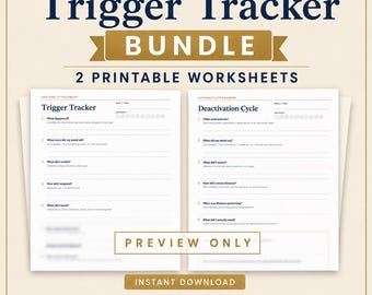 Anxious and Avoidant Attachment Trigger Tracker Bundle PDF, 2 Therapy Worksheets, Therapist Client Printables, Instant Download