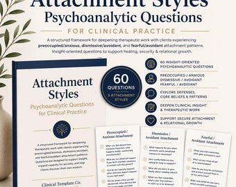 Attachment Styles Psychoanalytic Questions | Therapist Worksheet PDF | 60 Clinical Questions