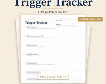 Anxious Attachment Trigger Tracker PDF, Therapy Worksheet for Relationship Anxiety, Therapist Client Printable, Instant Download