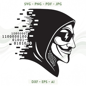 SVG Hacker, SVG Hacker en cybersécurité, Vecteur de bug numérique de masque anonyme, Fichier de découpe Cricut pour coder, PNG Geek de la technologie pour t-shirts