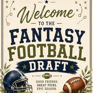 Fantasy Football Draft Welcome Sign | Editable Draft Party Sign | Football Draft Night Decor | Canva Template