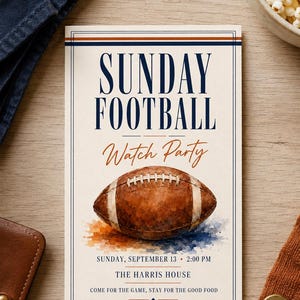Football Watch Party Invitation, Orange and Navy Game Day Invite, Editable Canva Tailgate Evite, Sunday Football Party Template