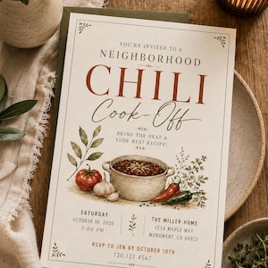 Chili Cook Off Invitation Template | Editable Canva Fall Neighborhood Party Invite | Chili Contest Invitation | Autumn Potluck Invite
