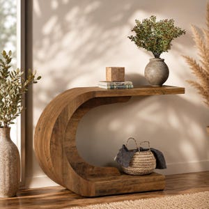Mid Century Moderner Konsolentisch Holz Eingangstisch C-Form Flur Akzent Tisch Rustikaler Sofatisch Wohnzimmer Dekor Housewarming Geschenk