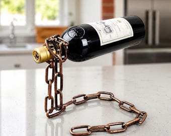 Floating Chain Wine Bottle Holder Metal Suspension Wine Rack Illusion Wine Stand Modern Bar Kitchen Counter Decor Housewarming Gift