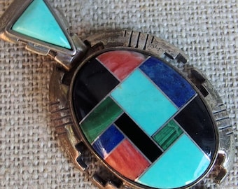 Carolyn Pollack Sterling Gemstone Mosaic Pendant, Signed, 8.2g
