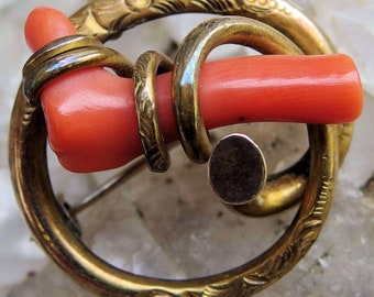 Victorian Gold Fill Branch Coral Lover's Knot Brooch, Bar Hinge, Embossed, 3g