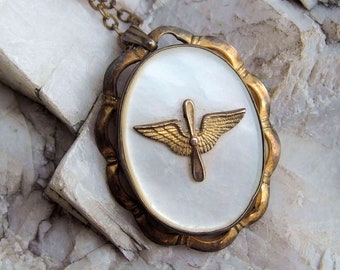 Army Air Force Sweetheart Locket, Original Box, Gold over Sterling, 17" Chain