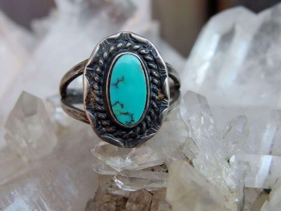 Turquoise Silver Split Shank Ring, Great Stone, I… - image 9