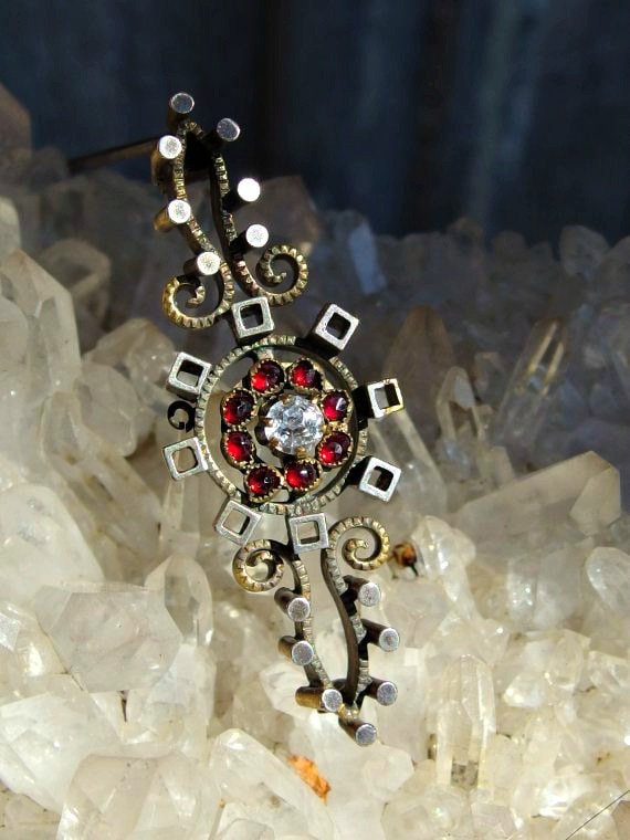 19th Century Rose Cut Garnet Brooch or Pin, Foil B