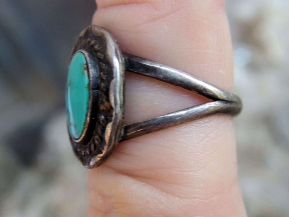 Turquoise Silver Split Shank Ring, Great Stone, I… - image 6