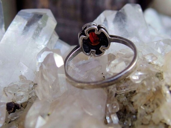 1940's Sterling Silver Garnet Marcasite Ring, Wel… - image 3