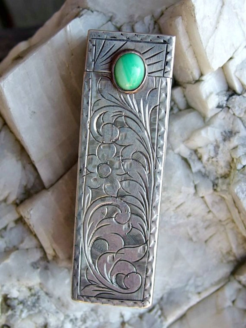 Pretty 800 Silver Lipstick Case Floral Pattern Engraved on Etsy