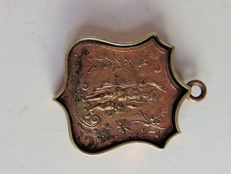 Embossed Woman with Cherub on Back Redmen Double Sided Shield Fob Nice Enamel TOTE Insignia with Weaponry U.S Rare RGP Flag Shield