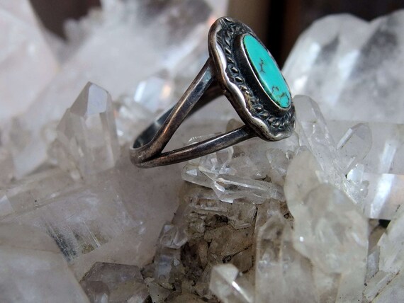 Turquoise Silver Split Shank Ring, Great Stone, I… - image 2