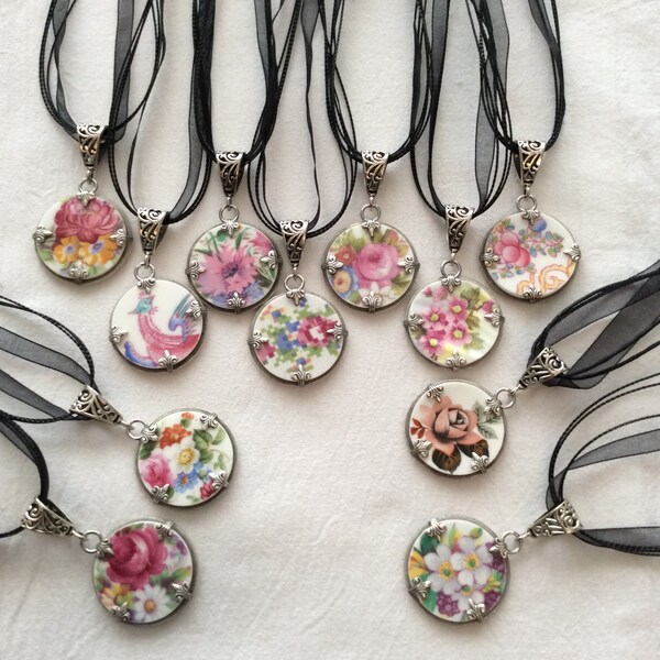 Handcrafted Broken China Pendant - made from vintage broken teacups and saucers