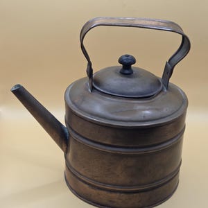 Vintage Rustic Copper Tea Kettle Ribbed Body Farmhouse Kitchen