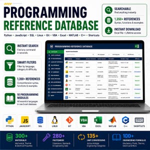 Programming Languages Reference Database Excel | Python JavaScript SQL Linux VBA MATLAB C++ Cheat Sheet & Syntax Guide image 1